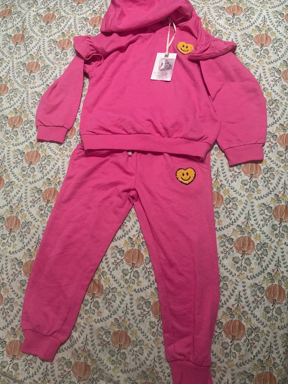 Jessica Simpson toddler Girls 4T Pink 2 Piece Hoodie Jogger Set Smiley Heart NWT